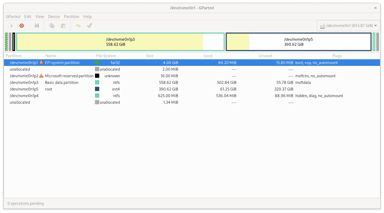 GParted Schema After Application with Warning for FAT32