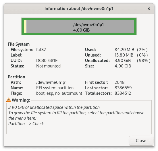 GParted FAT32 Info