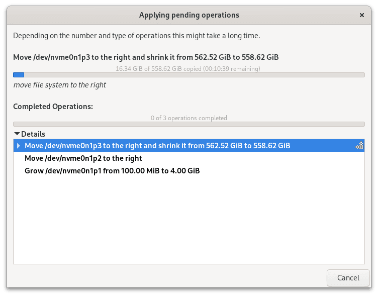 GParted Process of Applying New Schema