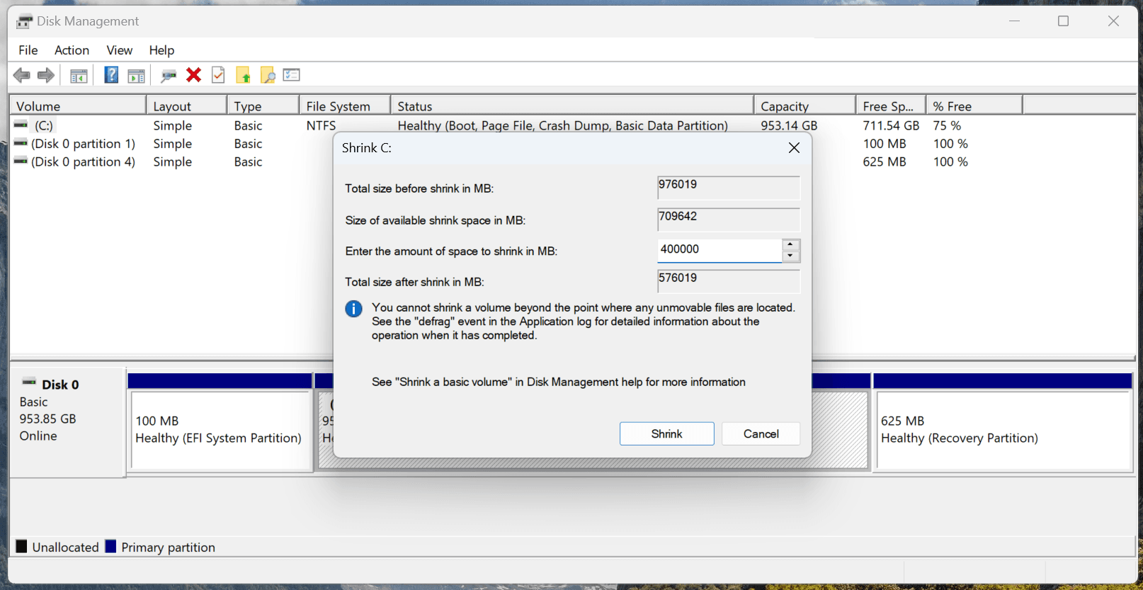 Partition Sizing